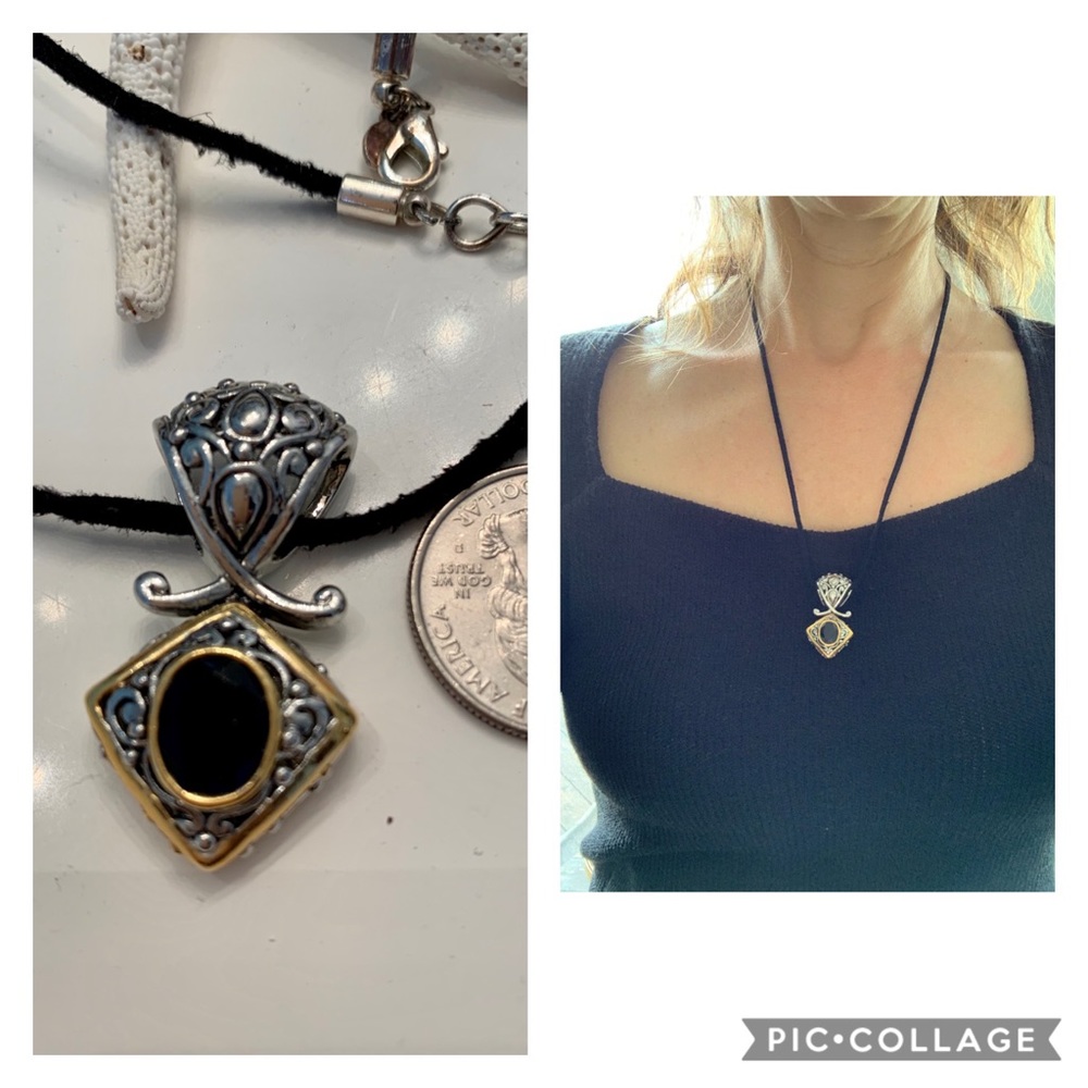 Premier Design Black Onyx, silver, gold Pendant